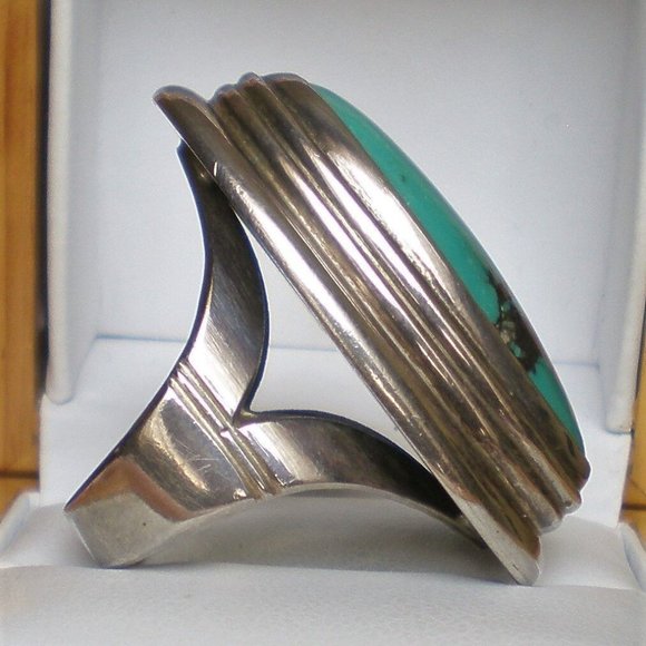 Gorgeous Vintage HUGE Sterling Silver 925 Turquoise Cocktail Dinner Ring 31 g. - Picture 5 of 8